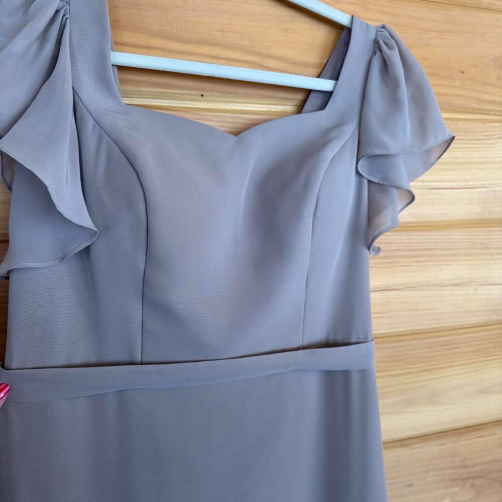 JJs House Ondina A-Line V-Neck Floor Length Ruffle Chiffon Dress Taupe Size 6 - Picture 6 of 14
